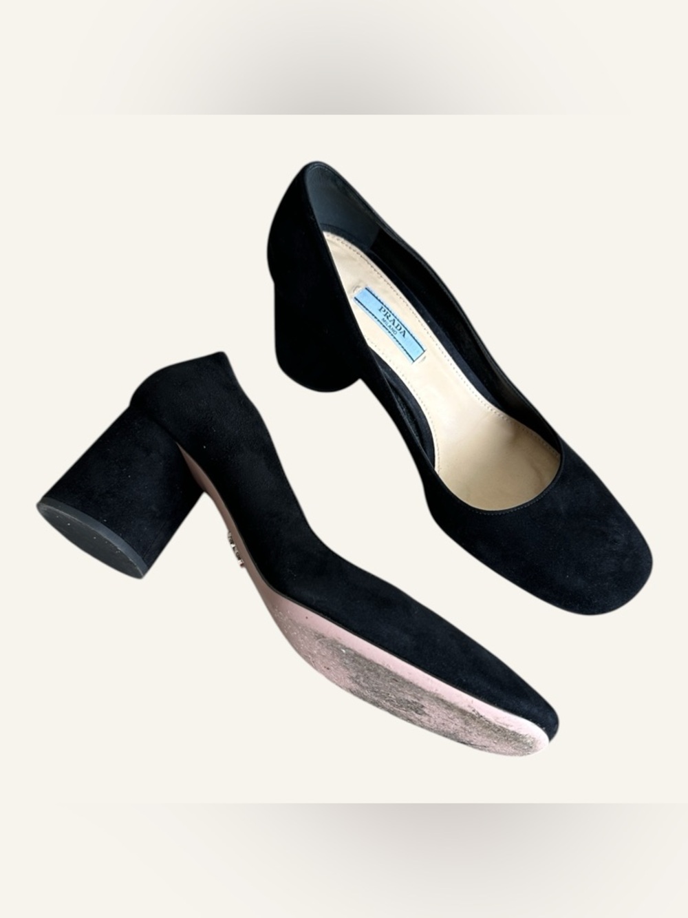 Prada ballerina suede block heels